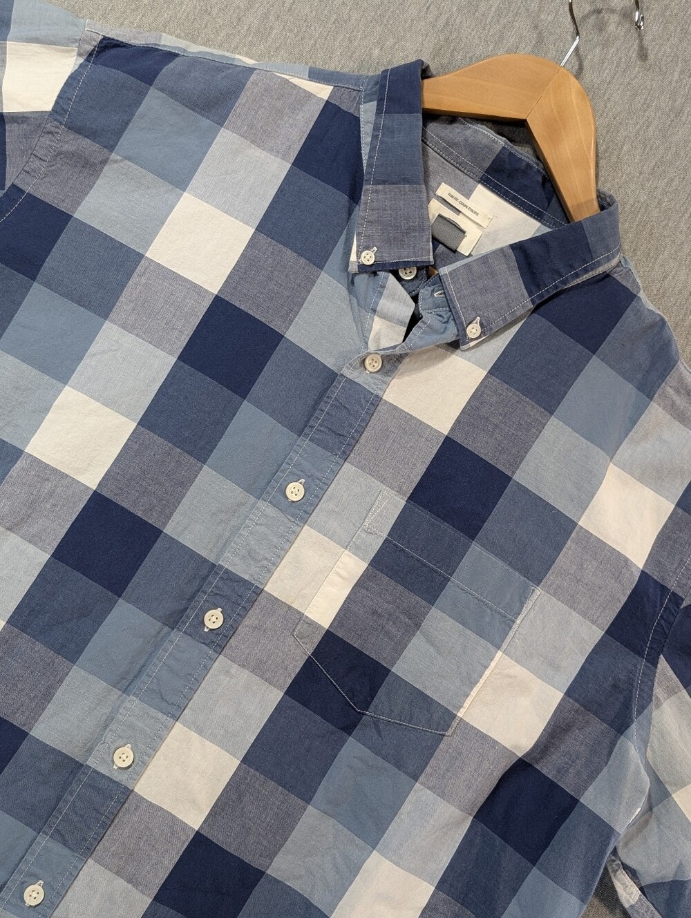 Old Navy Slim Fit Plaid Shirt Men's XXL Blue White Buffalo Check